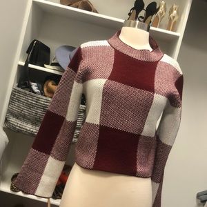 Burgundy&white sweater,cropped, warm!